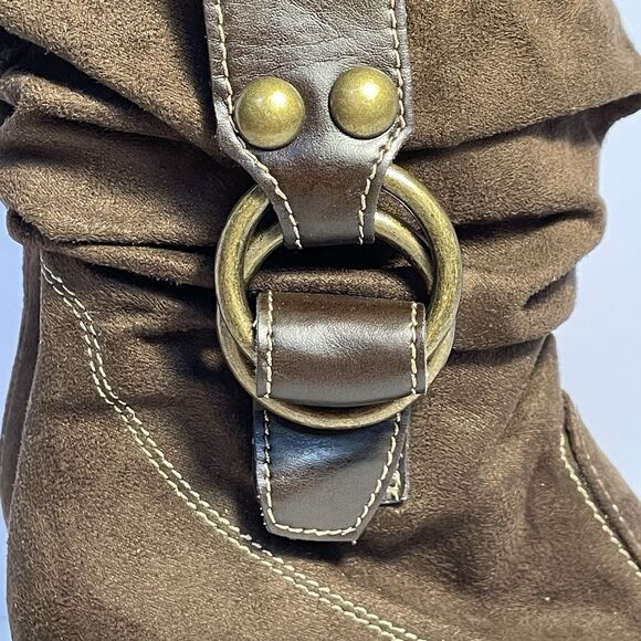 Brown Noelle boot 9.5W-predictions suede tall high heel zipper boho slouch style - Picture 10 of 16